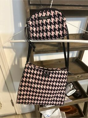 kate spade Pink and Black Houndstooth Crossbody Duo